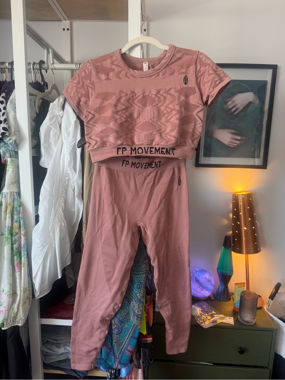 FP Movement Dusty Rose Seamless Crop Top & Legging Set M/L